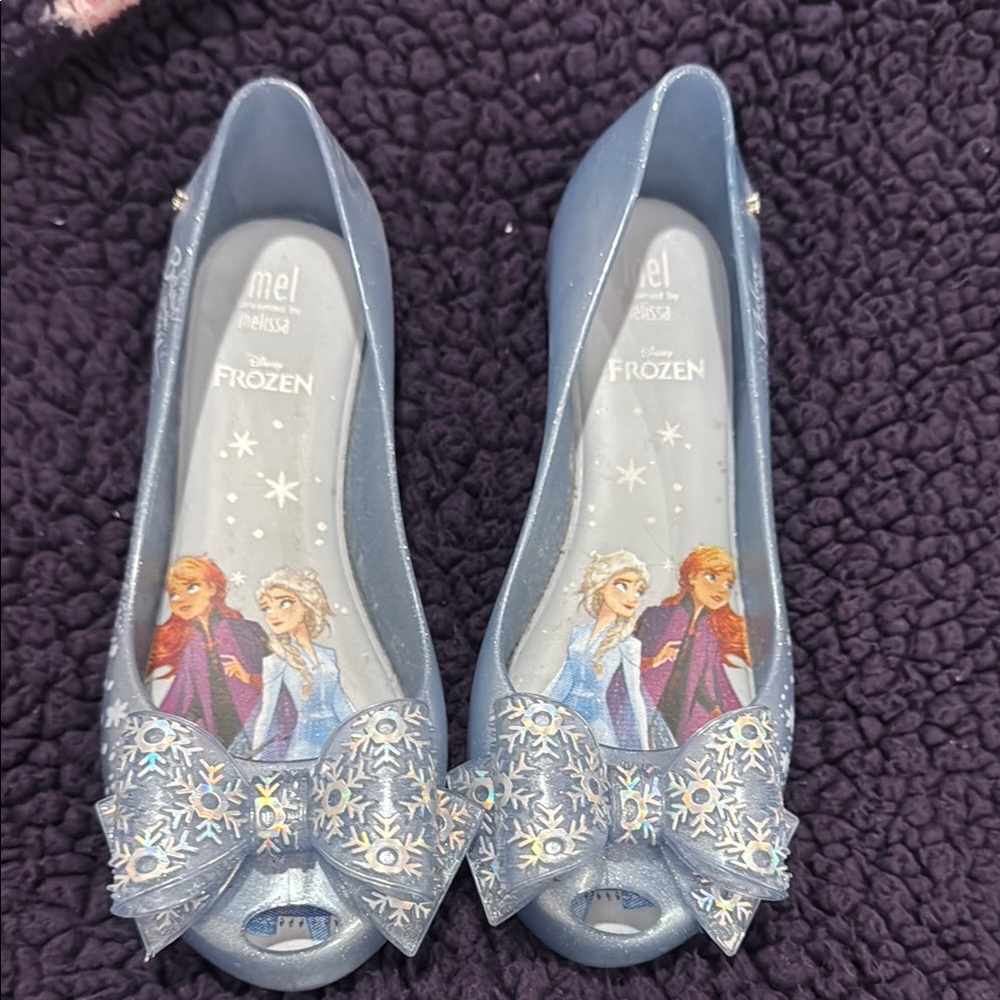 Mini Melissa Blue “Disney Frozen” Shoes with Glittery Bow